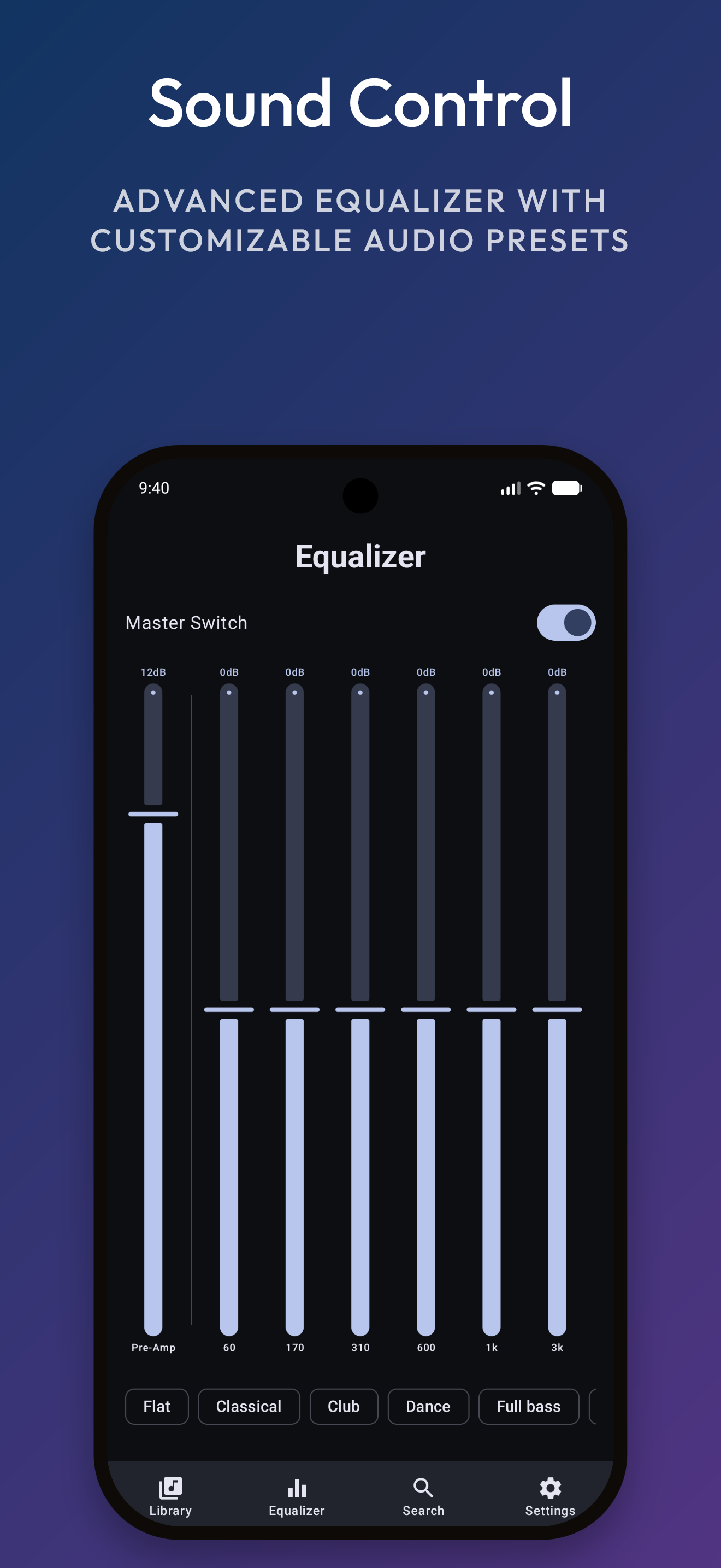 Equalizer-Ansicht des Lau.one Players
